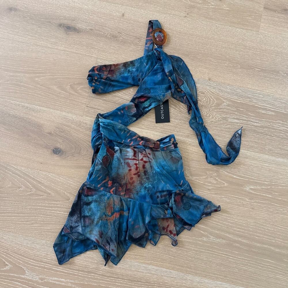 Outcast Clothing Mini Dress cut Out One Shoulder Tiai Karrah Size M Blue Orange